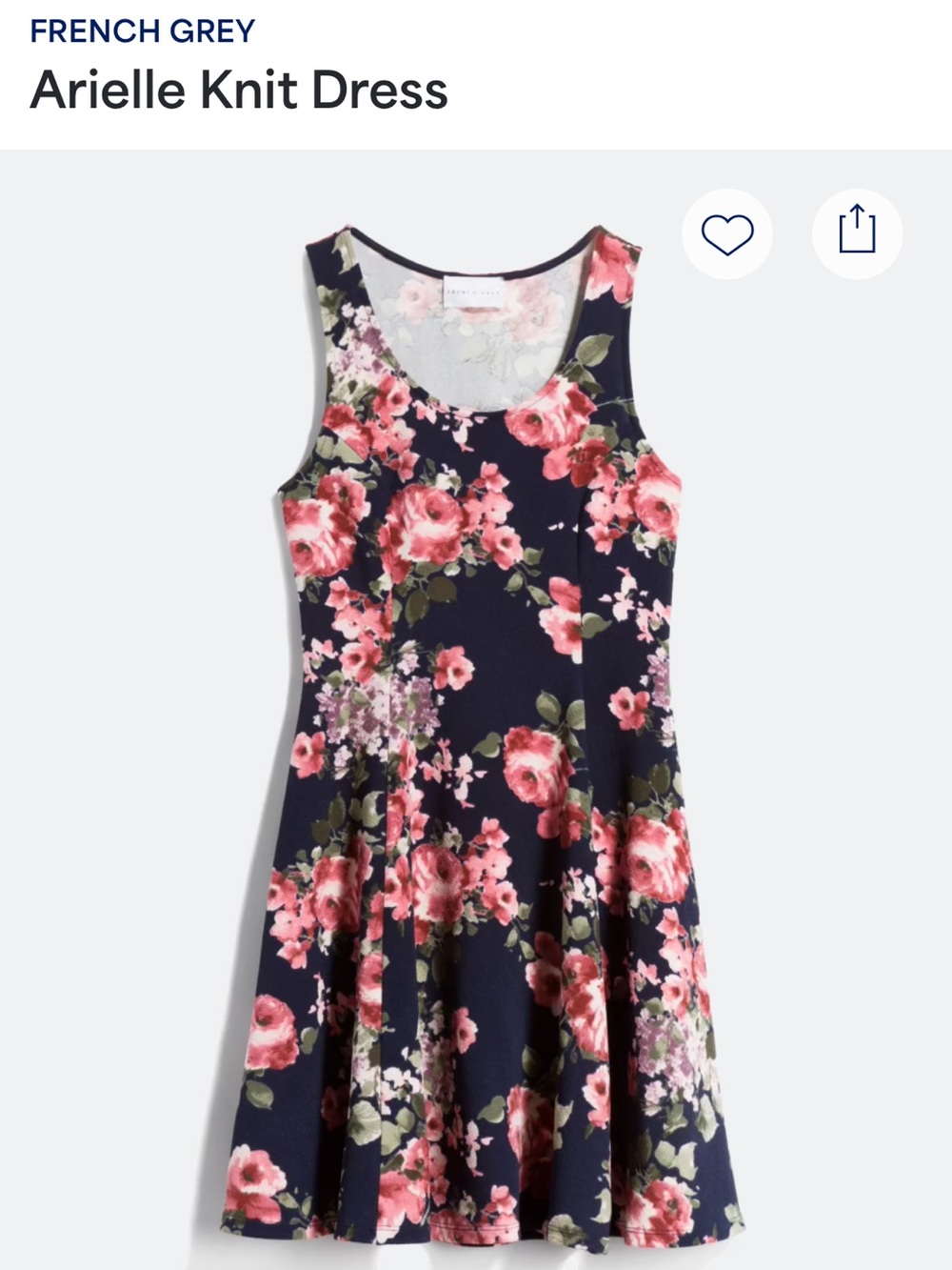 EUC French Grey navy blue floral skater dress size Medium